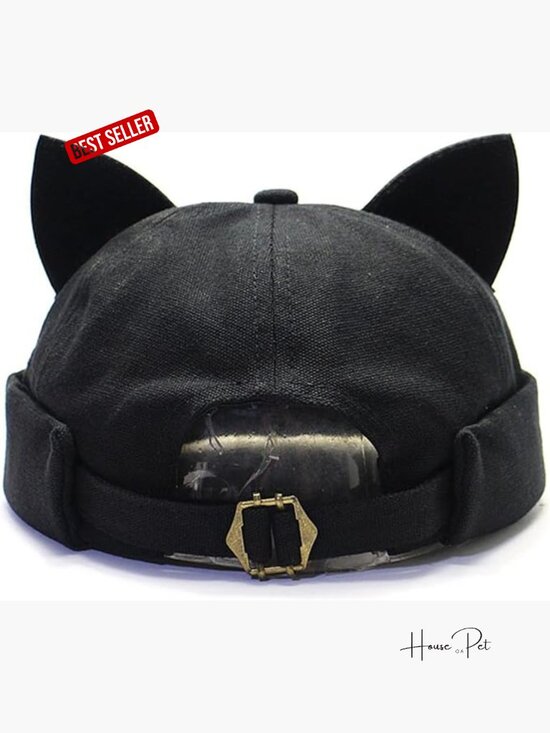 Retro Brimless Docker Hat Beanie with Cat Ears for Men Women